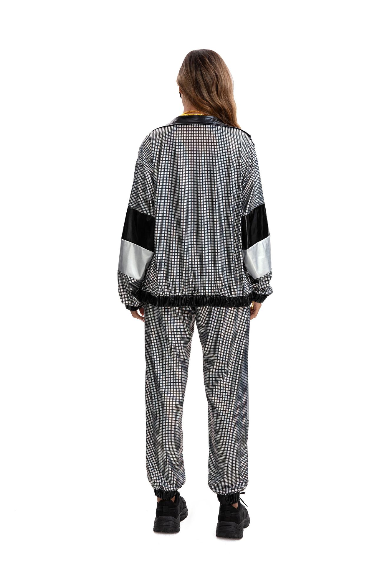 Womens Hip Hop Dance Costume Set 80s Disco Sportswear Two Piece Set Tracksuit